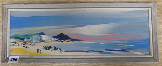 George R. Deakins, oil on board, Coastal landscape, signed, 15 x 45cm.